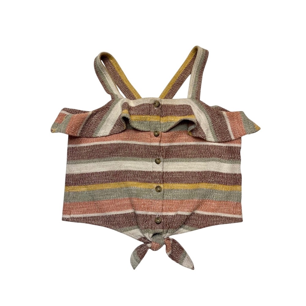 Texture & Thread Madewell Striped Button Front Tie-Waist Ruffle Crop Top Size S